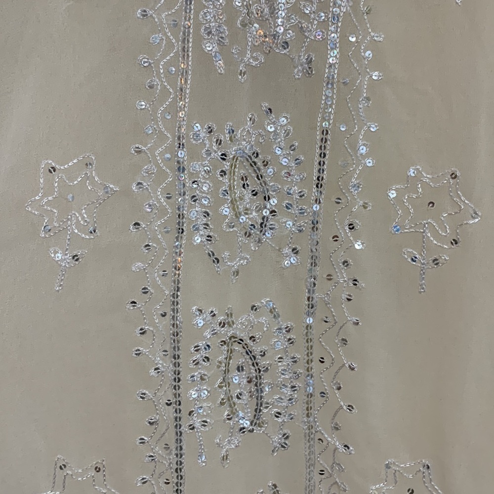 Tokyo Denem White Embroidered Sequin Sheer Long Sleeve Tunic Kimono Dress M - Picture 12 of 17